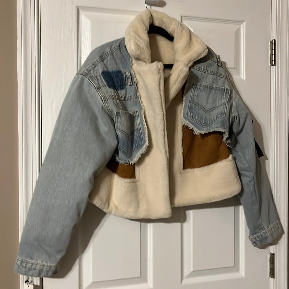 Cute jean and wool and suede half jacket